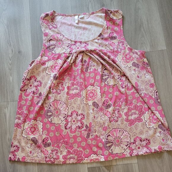Nick & Sarah Womens Plus Size Floral Sleeveless Top 2X Pink & Beige Lightweight - Picture 3 of 6